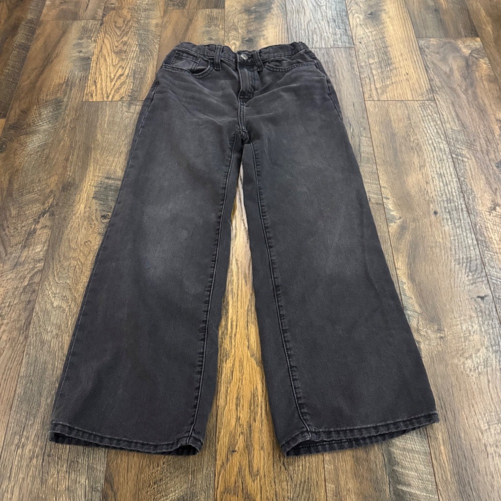 Old Navy Girls Baggy Wide Leg Jeans High Rise Washed Black Size 14 Grunge